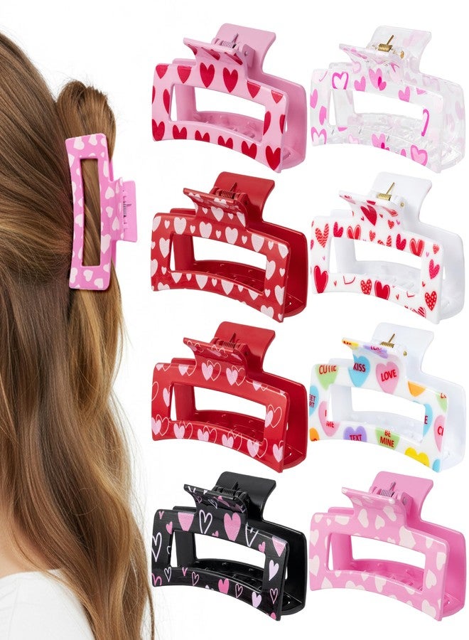 PANTIDE 8Pcs Valentine's Day Hair Claw Clips for Women Girls - Conversation Heart Candy Rectangle Nonslip Banana Acrylic Hair Clips, Thin Thick Short Long Curly Accessories, Valentines Birthday Gift - Image 1